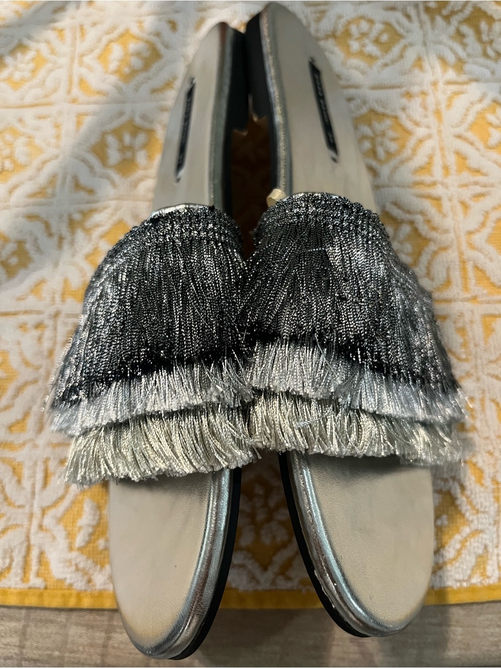 Zara Basic Metallic Fringe Summer Slide Sandals 37 - Picture 3 of 8